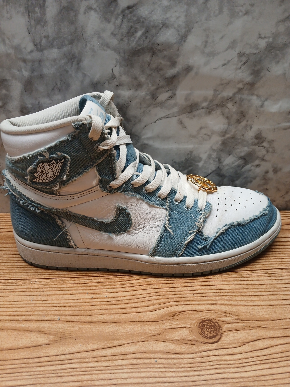 Jordan Women's High Top Sneakers White and Light Blue Denim